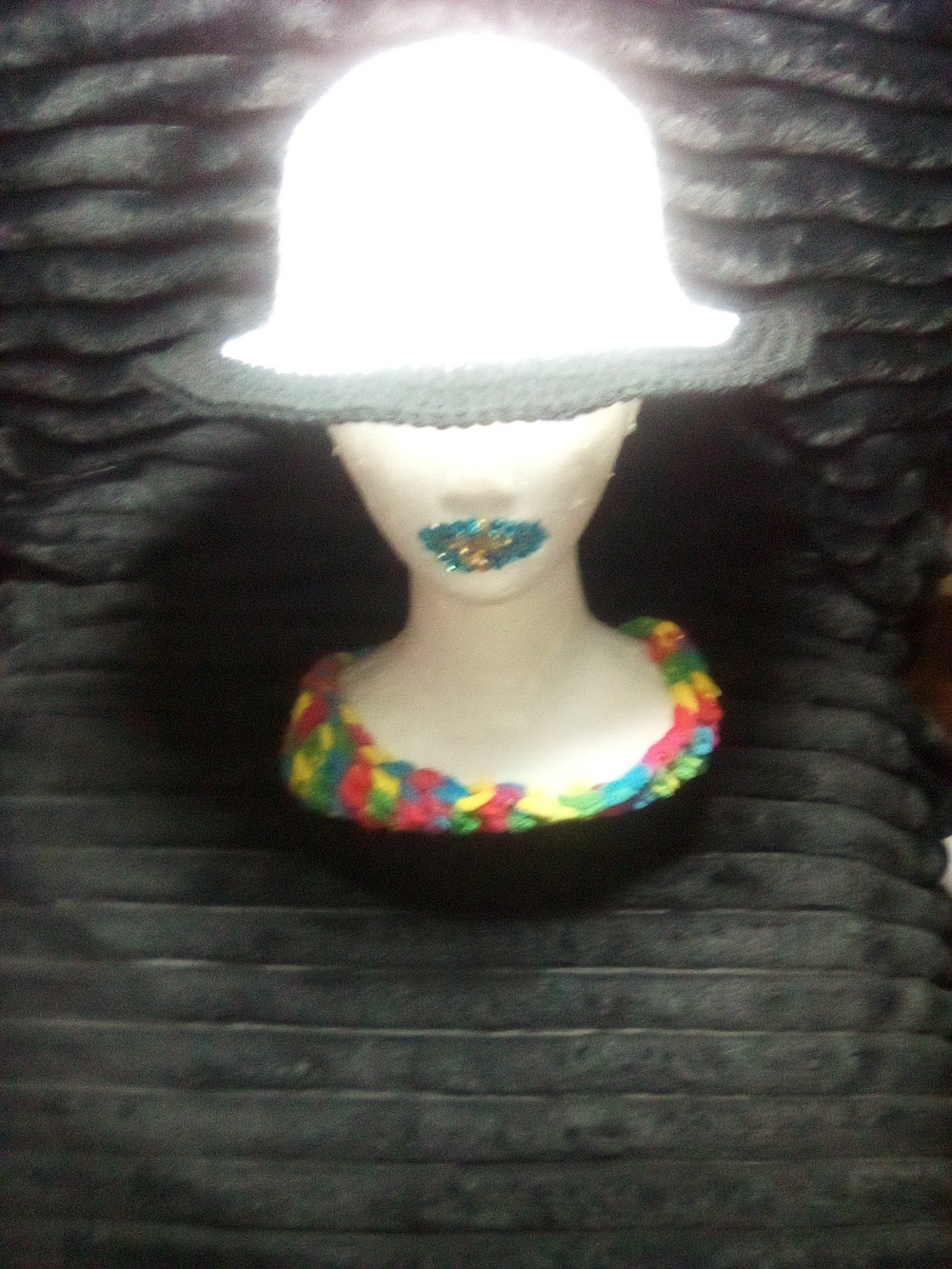 Unbranded White and Black Crochet Bucket Hat with Multicolor Braided Detail